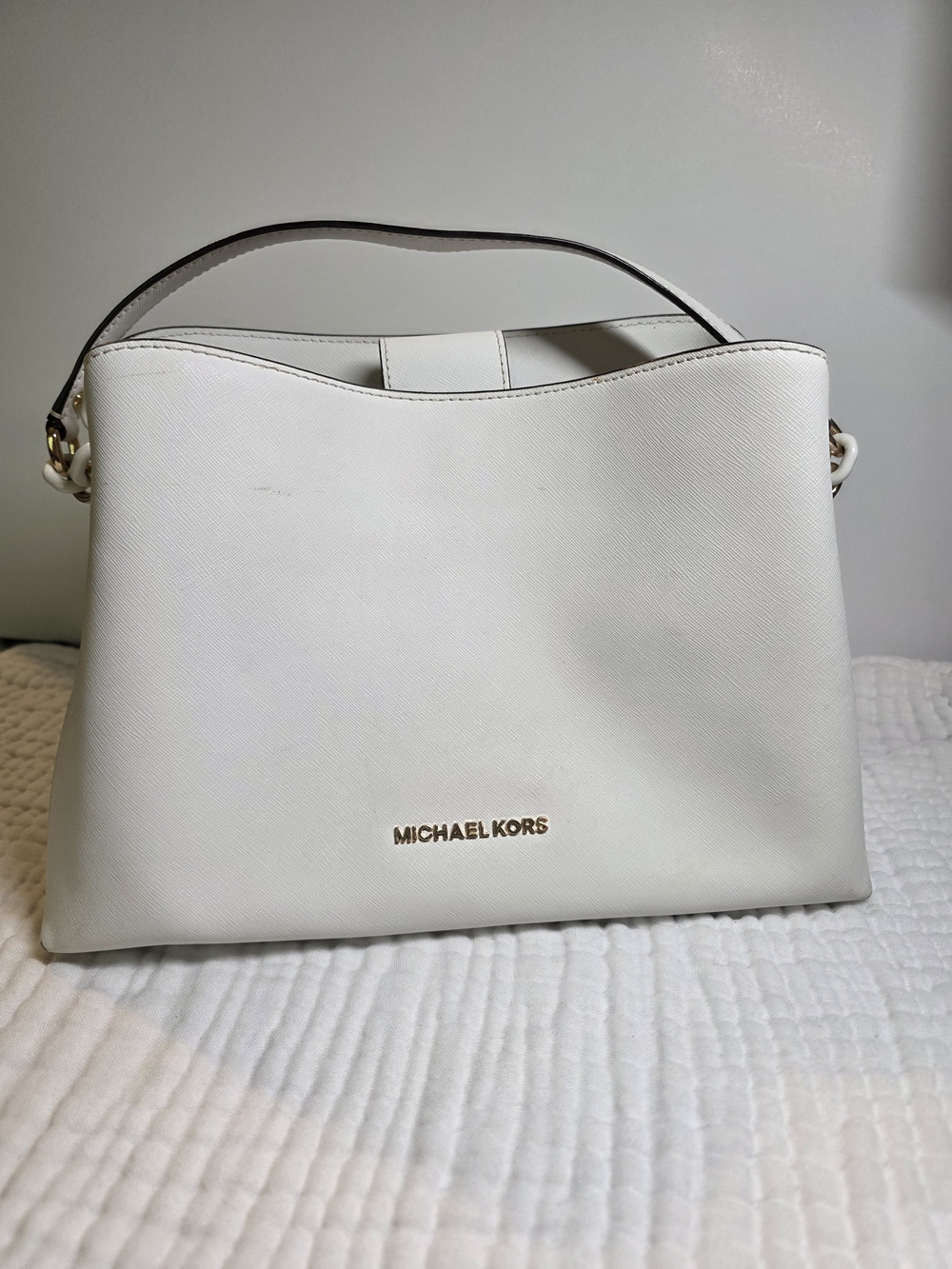 Michael Kors White Saffiano Leather Shoulder Bag